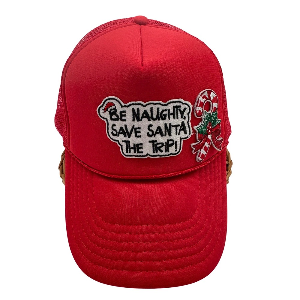 Red Christmas Trucker Hat Be Naughty Save Santa Boutique Custom